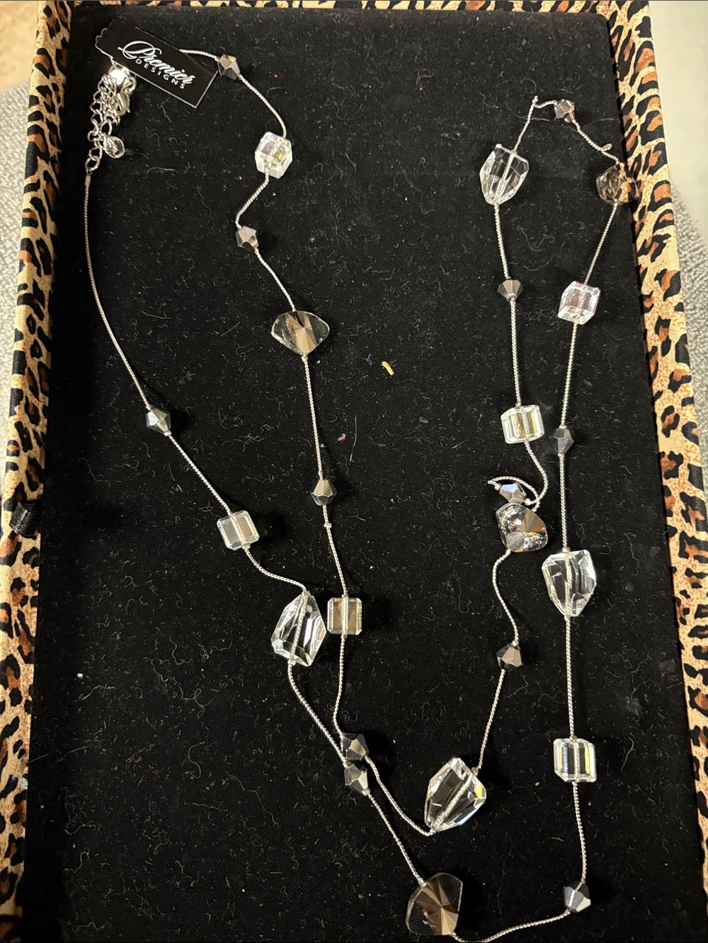 Ice Crystals Silver-tone Crystal Long Necklace in Clear/hemitite